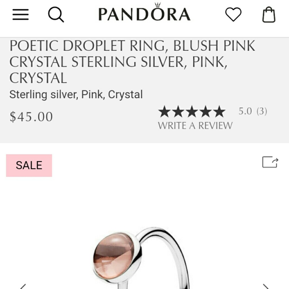 New Authentic Pandora Blush Poetic Droplet Ring